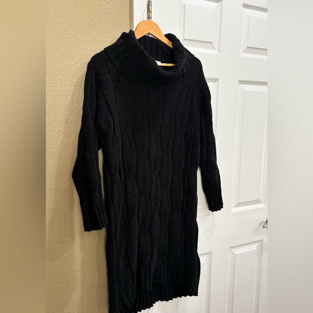 Anthropology Cozy Black Cable Knit Sweater Dress size L - Picture 7 of 10